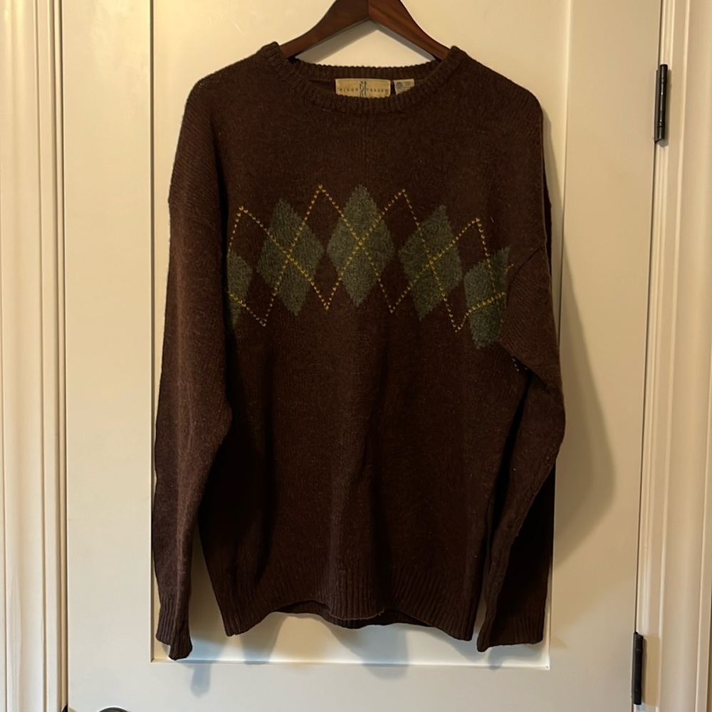 Wool Brown Green Argyle Stripe Sweater